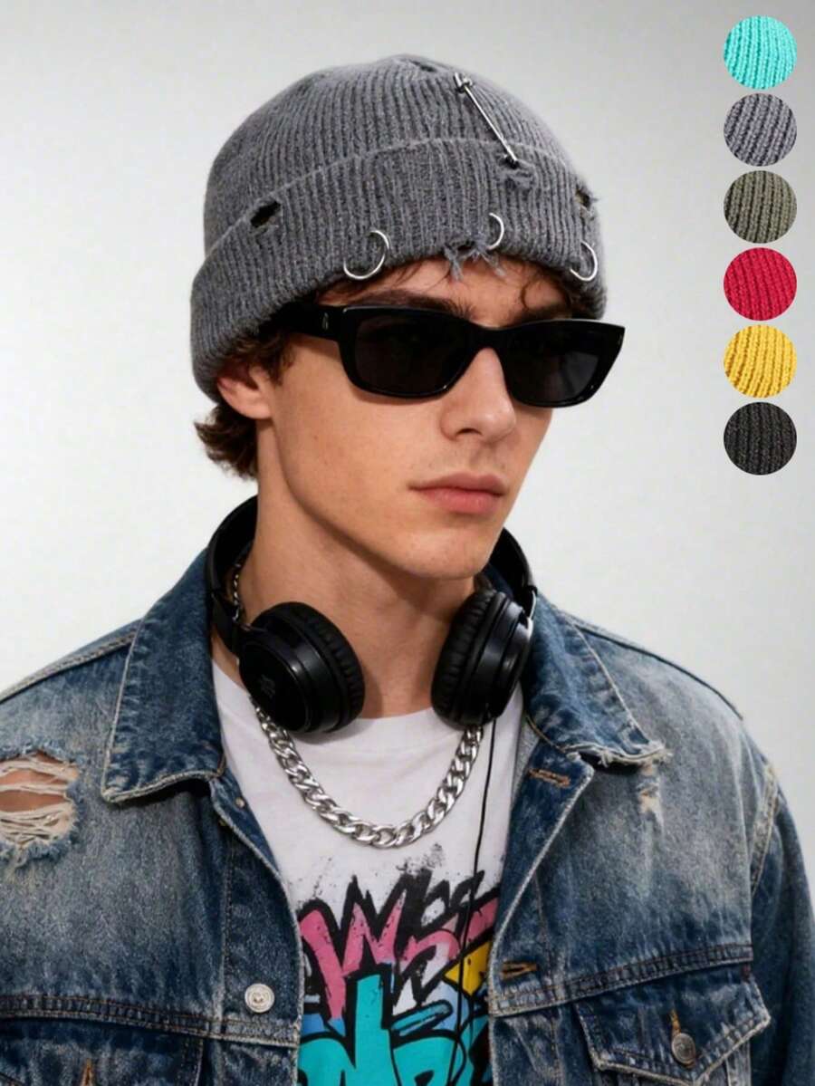 1/3pcs European And American New Autumn/Winter Street Style Knit Beanie With Pull Loop, Fashionable And Warm For Daily Outfits - A - View 1