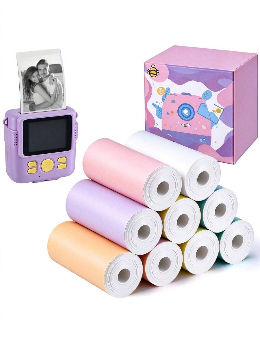 10 Rolls/5 Rolls/1 Roll Mini Printer Thermal Paper, Label Stickers, Colorful Self-Adhesive Thermal Printing Paper, Inkless Printing, Suitable For Photo And Image Printing - A - View 1