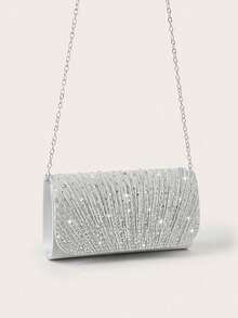 REMANLAND Luxury Silver Clutch, Dazzling Rhinestones Set Into Sculpted Pleats, Sophisticated Purse For Banquets, Gala Nights, Prom & Formal Events - Silver - View 3