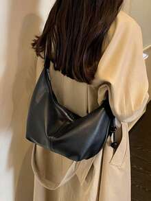 Fashion Solid Color Crescent Shaped Shoulder Bag, Crossbody Bag, Suitable For Women Shopping, Dating, Gifts And Daily Use - Black - View 5