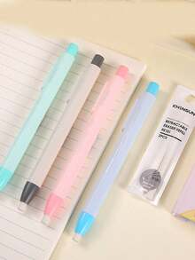 Haus Hana 1 Set/2 Sets/6 Sets/5pcs/10pcs Pen-Shaped Press-Type Pencil Eraser With Replaceable Core For Sketching, Drawing, School Writing, Japanese Stationery, Back To School - Grey Set - View 7