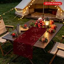 Bendera Meja Natal Cetak Datar 2D/Pola Berulang Pita Merah Tua Natal, Pola Vertikal, Gaya Cetak Mewah Retro Ringan, Bendera Meja Natal Musim Dingin/Dekorasi Lobi/Cocok untuk Dekorasi Rumah/Lemari TV - A - View 1