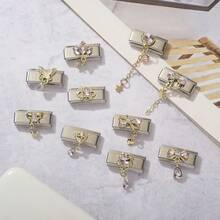 1pc Steel‑Tone Stainless Steel Italian Module Charm, Alloy Rhinestone Heart Butterfly Bow Dangle DIY Bracelet Accessory - Steel-colored Long Module Heart Butterfly - View 2
