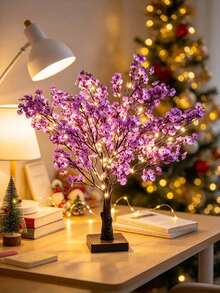 1PC Purple Artificial Tree Light With 60 Lights, 55cm Height, Dual Power Supply, Thanksgiving Christmas Party Tabletop Decoration Light - Warm white light - View 11