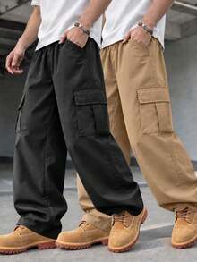 2pcs Tween Boys Casual Sports Outdoor Cargo Pants With Big Pockets, Spring/Autumn - Black - View 10
