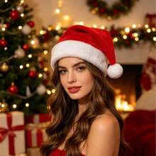 1PC Unisex Christmas Hat With Snowflake And Santa Claus Pattern, Christmas Costume Wear - Red - View 2