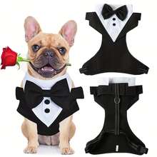 6pcs Escape-Proof British Style Dog Set (Includes Harness & Collar) - Wedding Dress, Party Outfit, Bib, Suitable For Chihuahua, Poodle, For Wedding, Photography, Daily Wear - Harness System Connected To Collar - Multicolor - View 4