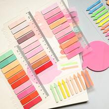 8 Sets/1 Pack Ultra-Thin Index Label Stickers, PET Material, Long Strip Semi-Transparent Plastic Waterproof Fluorescent Color Series Marker Tabs, Student Textbook Record Stickers With Ruler, Reading Book Note Tabs, School Back-To-School Supplies, Office Document Labels - Multicolor - View 7