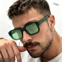 1pc Unisex Retro Casual Square Small Frame High-Quality PC Material Fashion Glasses, Suitable For Travel, Leisure, Party, Beach, Daily Decoration - Green Frame Green Film - View 1