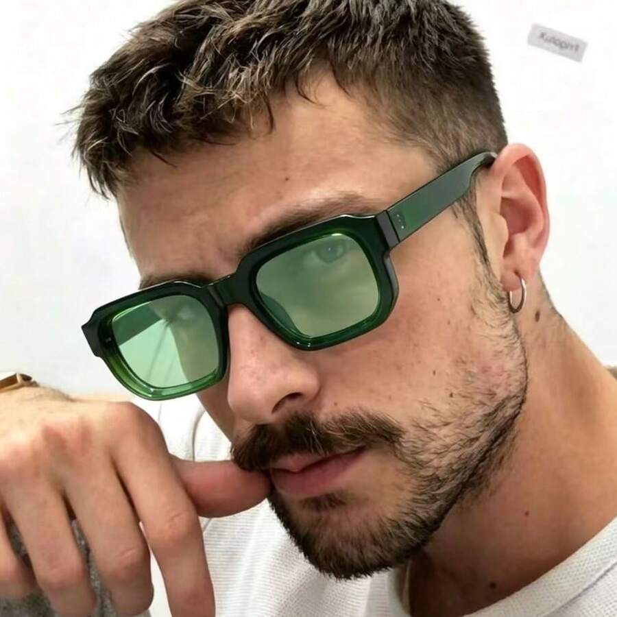 1pc Unisex Retro Casual Square Small Frame High-Quality PC Material Fashion Glasses, Suitable For Travel, Leisure, Party, Beach, Daily Decoration - Green Frame Green Film - View 1
