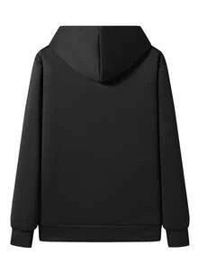 Men's Autumn/Winter Thermal Lined Thick Hooded Zip-Up Sweatshirt Solid Color - Black - View 11