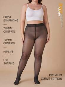 1pc Plus Size Women's Winter Warm Translucent Lined Leggings, Warm Tights, High Elasticity Skin-Friendly Comfortable Base Layer - Black - View 5