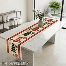 Set Bendera Meja Cetak Datar 2D, Bendera Meja Pola Kepingan Salju Natal dari Poliester, Cocok untuk Meja Makan Dalam dan Luar Ruangan, Meja Dapur, Kedai Kopi, Dekorasi Rumah dan Liburan - A - View 5