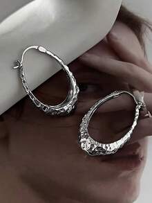 1 Pair Fashionable Personalized Elegant Geometric Plain Hoop Earrings Suitable For Women's Daily Commute Wear - Silver - View 6