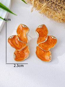 1 paire de boucles d'oreilles goutte dorées faites main en orange, convenant pour un port quotidien, un anniversaire, la fête des mères, un cadeau surprise pour la petite amie ou la fille - Orange - Voir 3