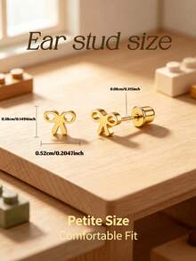 SHZYLN 1pair Hollow Bow Design Screw Back Stud Earrings, Tiny Bow Ear Studs, Stainless Steel Cartilage Piercing Earrings, Simple Daily Ear Ornaments - Bow - View 4