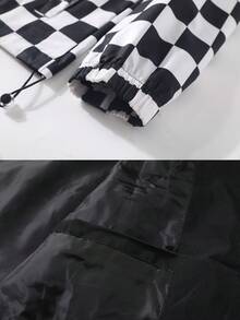 1pc Women's Outdoor Sports Style Retro Checkerboard Print Colorblock Zip-Up Jacket With Elastic Cuffs And Drawstring Hem - Black - View 11