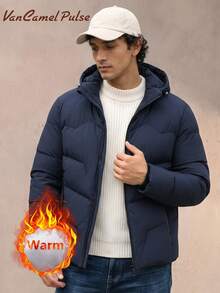 Vancamel Pulse Men's Thickened Outdoor Casual Detachable Hooded Solid Color Jacket, Versatile Warm Jacket - Navy Blue - View 1