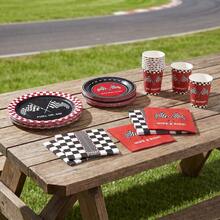 10pcs/20pcs/50pcs/Set, Racing Theme Disposable Plates And Napkins, Red Racing Party Supplies, Black Flag Pattern Plates, Racing Tableware, Suitable For Birthday, Newborn Party, Family Gathering Decoration - Multicolor - View 6