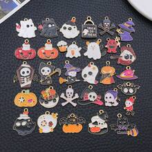 30pcs Assorted Halloween Enamel Charms Spooky Themed Coffin Skeleton Candy Bat Charms For DIY Handmade Jewelry Making Earring Keychain Crafts - Multicolor - View 2