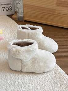 Kids' Plush Thermal Lined Ankle Boots, Winter Thickened Warm Fuzzy Snow Boots, Toddler Hook-And-Loop Soft Sole Anti-Slip Boots - Beige - View 5