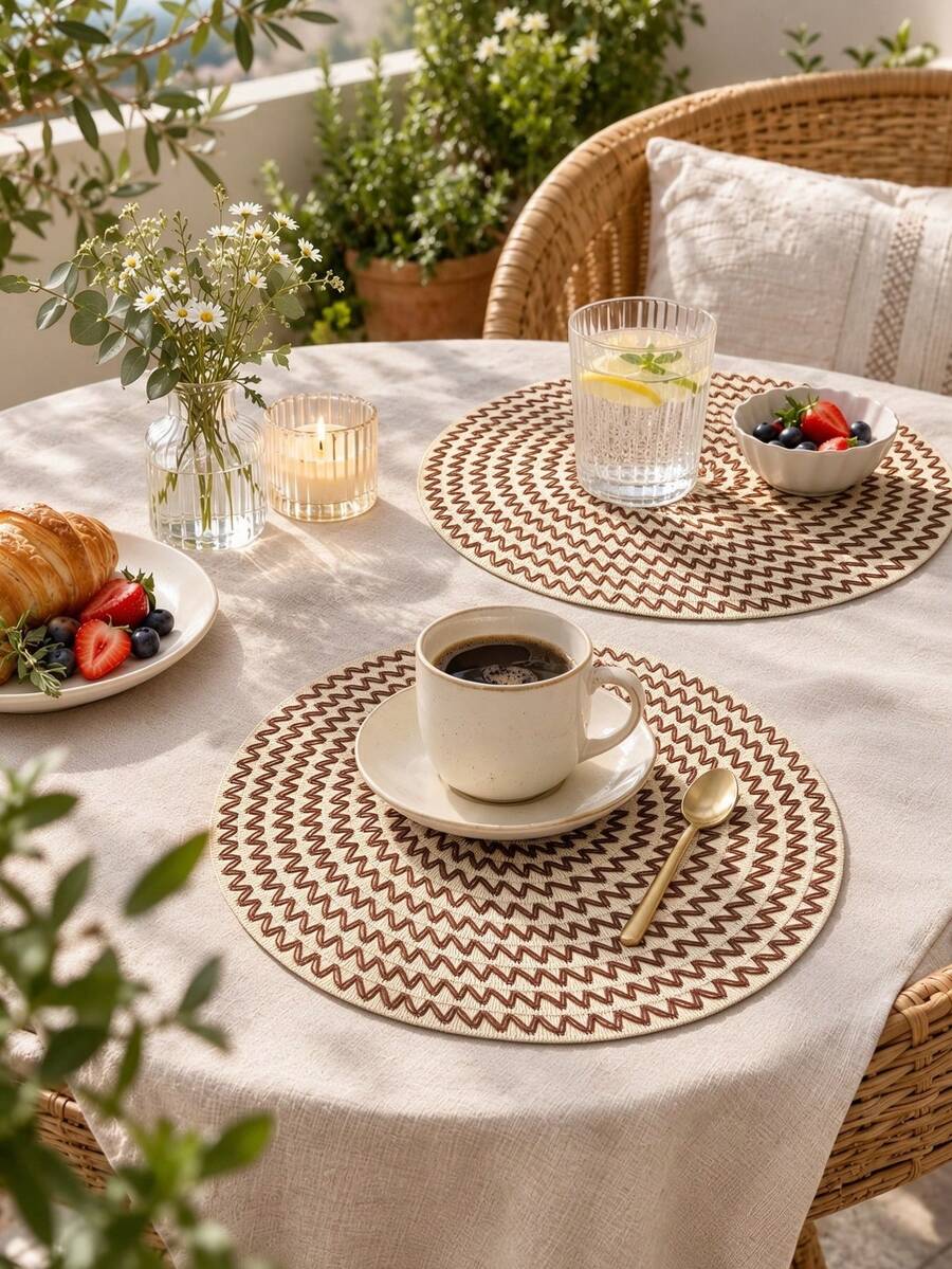 Round Woven Heat-Resistant Non-Slip Placemats, Kitchen Dining Table Mat Set (1/4/6/8pcs), 15 Inch, Washable, Easy To Clean, Heat Insulation, Decorative Placemats, Multiple Colors Available, Table Mat, Wrinkle-Resistant Placemats, Suitable For Birthday, Christmas, Halloween And Other Occasions - Brown - View 1