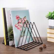 Magazine Rack, Office Bookshelf, Rotating Iron Bookshelf/Bookend, Vinyl Record Storage Rack, 7-Slot Metal Magazine/Record Display Stand, Stylish Triangular Desktop Document Organizer (Suitable For Home Offices) - Multicolor - View 14