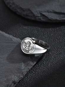 1pc Vintage Stainless Steel Cast Cupid Figure Ring For Men, Jewelry Accessory - Silver - View 3