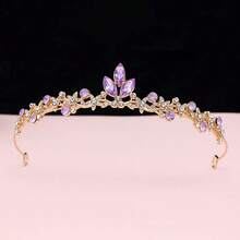 1pc Women's Fashion Princess 3D Crown Sweet Luxury Rhinestone Birthday Hair Accessory Headband - Purple - View 5