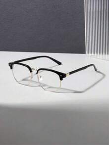1pc Metal TR Square Frame Rivet Design Indoor Computer Reading Anti-Fade Men's Fashion Casual Clear Lens Glasses - Transparent Gray - View 5