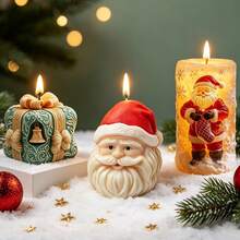 Set 3 buah Cetakan Lilin Silikon Natal, Cetakan Silikon DIY untuk Kotak Hadiah Natal Santa Claus, Lilin, Plaster, Aromaterapi, dan Ornamen. - Putih - View 1