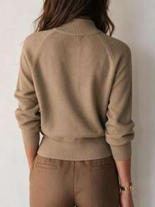 Women's New Autumn High Neck Knit Cardigan, Casual Daily, College, Commute - Khaki - View 8