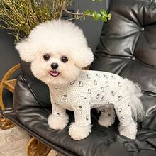 1pc Pet Clothing, Dog Fleece Warm Four-Legged Outfit, Autumn/Winter Base Layer Home Wear For Bichon, Teddy, Small Dogs And Cats - White - View 2