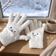 1pc Cute Miffy Theme Rabbit Plush Warm Fingerless Gloves, Cute Embroidered Expression Design, Thick Long Plush Fabric, Soft Skin-Friendly Temperature Locking Cold-Proof, High Elasticity Fit Most Hand Types, Cream White Minimalist Fresh, Suitable For Outdoor Commuting Shopping Travel, Windproof Warm Not Bulky, Versatile Winter Accessory, Atmospheric Plush Gloves, Autumn/Winter Cold-Weather Essential - Multicolor - View 3