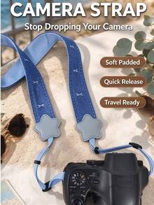 1pc, Popular Star-Decorated Camera Strap, Adjustable Denim Camera Shoulder Strap, Universal Camera Neck Crossbody Strap, Portable Non-Slip Camera Lanyard For DSLRSLR Cameras, Travel Photography Accessories, Essential Camera Accessories When Going Out - View 4