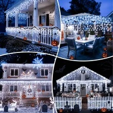 Solar Icicle Curtain Fairy Lights, 3 Color Modes Warm White / Pure White / Multicolor, Dimmable LED Drop String Lights, Waterproof, Twinkling Eaves Decor For Patio, Holiday & Wedding - Ice Strip Light - View 4