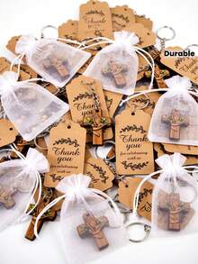 Gantungan Kunci Salib, Hadiah untuk Wanita/Pria, Desain Salib Daun Zaitun Doa Damai, Dilengkapi dengan Tas Organza dan Kartu Ucapan Terima Kasih, Gantungan Kunci Tahan Lama, Set Hadiah Liburan, Set Suvenir Pesta - MultiWarna - View 1