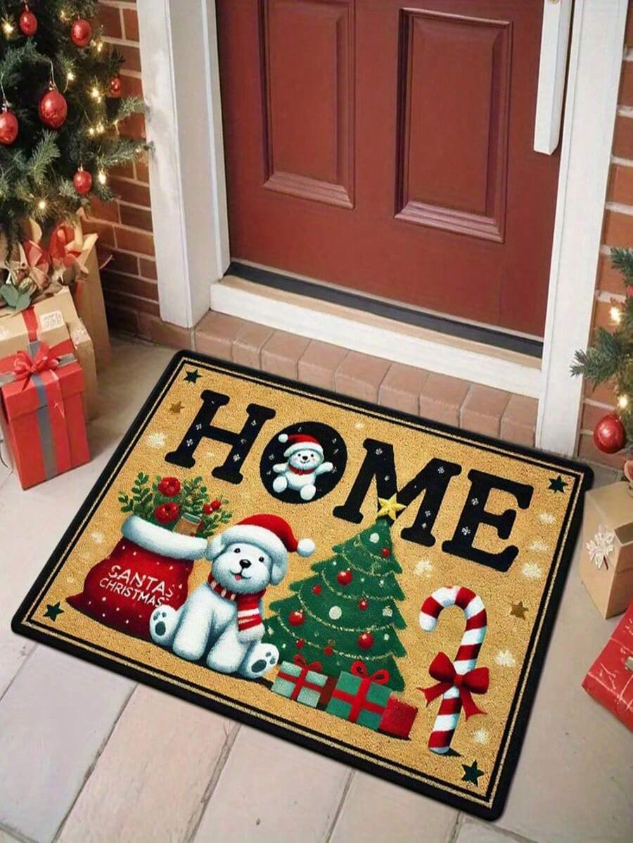 1pc Christmas Holiday Decorative Rug, Christmas Gift Rug With Puppy Print Design, Suitable For Door, Living Room, Bedroom, Kitchen And Laundry Room, Machine Washable, Home Decor Rug, Crystal Velvet Material, Printed Rug, Home Decor - A - View 1