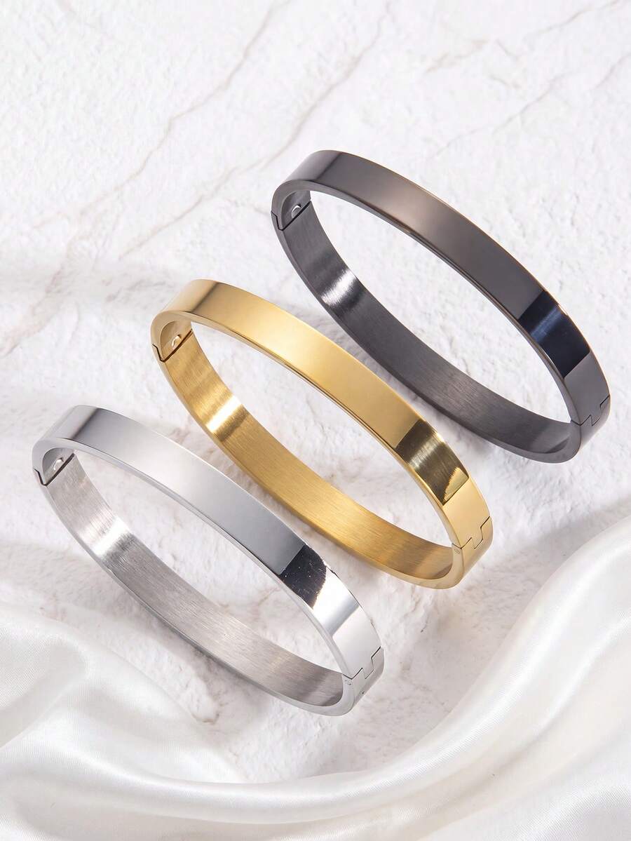 1Pc Stainless Steel Bangle, Smooth Plain Cuff Bracelet, Minimalist Stackable Fashion Jewelry Gift For Men