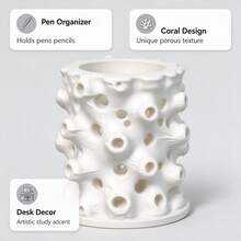 3D Printed Hollow Coral-Shaped Storage Cylinder, Unique Asymmetrical Hole Design, Multi-Functional Pen Holder, Creative Soft Decor Ornament For Bedroom Vanity - White - View 2