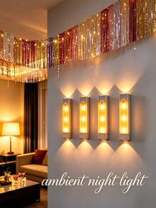 8 Color Changing RGB Night Light With Motion Sensor, Detachable Wall-Mounted Lighting And Lens, Colorful Light Tube, Up And Down Lighting, USB Rechargeable LED Light, Wireless Stair Light, Indoor Wall Light For Closet, Hallway, Stairs, Bedroom Atmosphere Light, Outdoor Wall Light, Sensor Light - Cat Eye Night Light - View 5