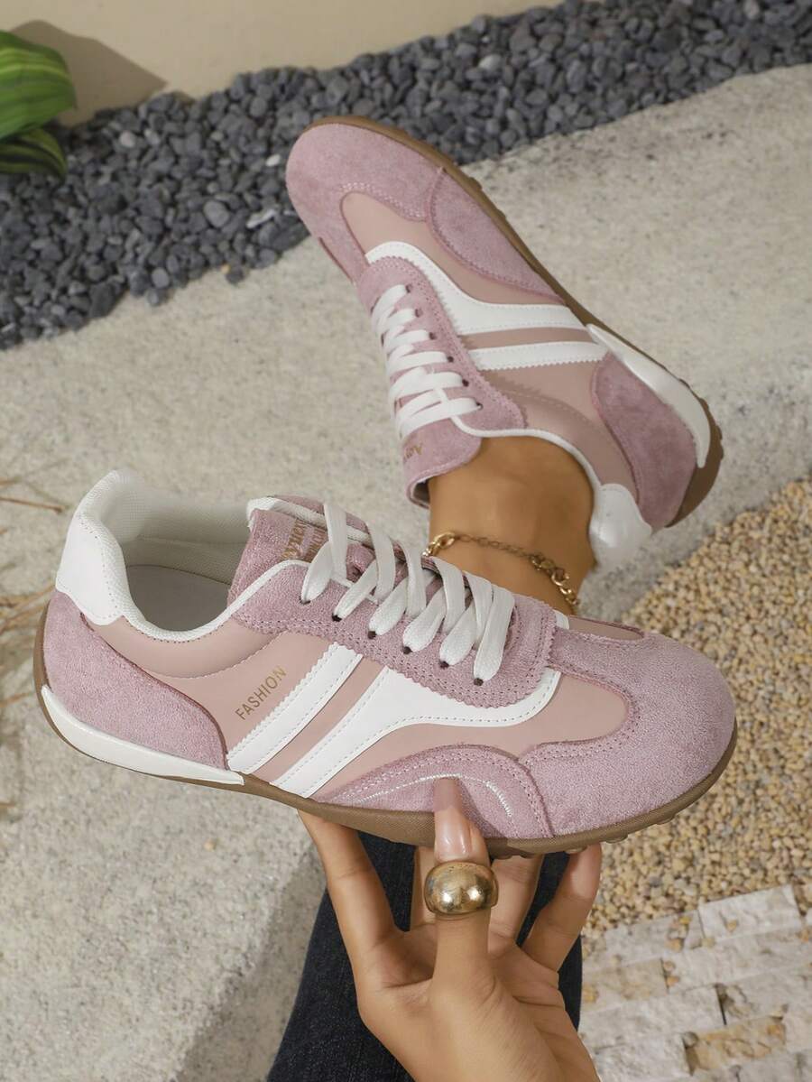 Women Retro Sneakers, Lace Up, Low Top, Easy Wear, Daily Comfort - Pink - View 1