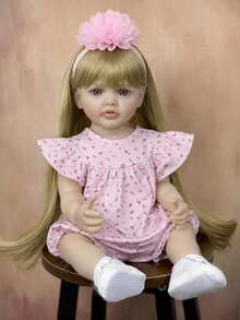 55cm 22 Inch Reborn Baby Doll Full Vinyl Body Silky Flowing Blonde Long ...