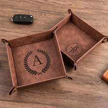 TONGFANTECH 1pc Customized Name Leather Storage Tray Baseball Pattern Desktop Catchall Tray Foldable Four-Corner Key Coin Organizer Personalized Commemorative Gift - Multicolor - View 10