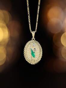 1pc 18K Gold Plated High Quality Wreath Border Multicolor Enamel Saint Jude Oval Pendant Necklace For Unisex Praying And Wearing In Daily Life - St. Jude - View 8