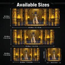 Egyptian Cat Goddess Extended Keyboard Desk Mats, Bastet Strength Tarot Style Print With Golden Temple, Ankh And Fire Bowls, Polyester Surface With Non-Slip Rubber Base For Gaming Setup, Home Office And Mythology Desk Decor, 3 Sizes Available - View 5