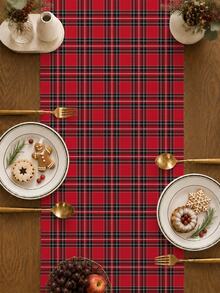 1pc,Classic Red & Black Buffalo Plaid Design,Christmas Decoration,Christmas Table Runner,Christmas Tablecloth,Christmas Long Tablecloth,Faux Linen Polyester Material,Gift,Protective Cover,Rectangular Tablecloth,Washable,Suitable For Family Dinner,Coffee Table,Kitchen And Dining Room Decoration,Table Decoration Party And Scene Decoration,Home Decor,Outdoor Patio Table Runner Decoration,Entryway Decoration,Fireplace Mantle Decoration - Red - View 7