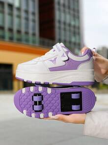 Adult Transformable 4-Wheel Hidden Roller Shoes, Boys' Roller Skates, Students' Girls' Commuter Shoes, Small 4-Wheel - White Purple - View 3