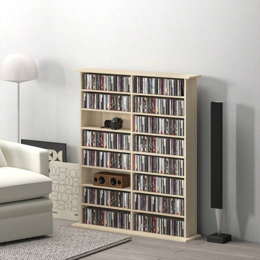 16-Compartment Media Shelf - Nature Wood - Natural Wood + Engineered Wood - View 1
