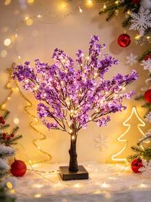 1PC Purple Artificial Tree Light With 60 Lights, 55cm Height, Dual Power Supply, Thanksgiving Christmas Party Tabletop Decoration Light - Warm white light - View 2